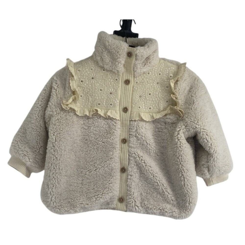 Louise Misha Rosanna Cream Jacket size 4 Fleece Embroidery W/gold Accents